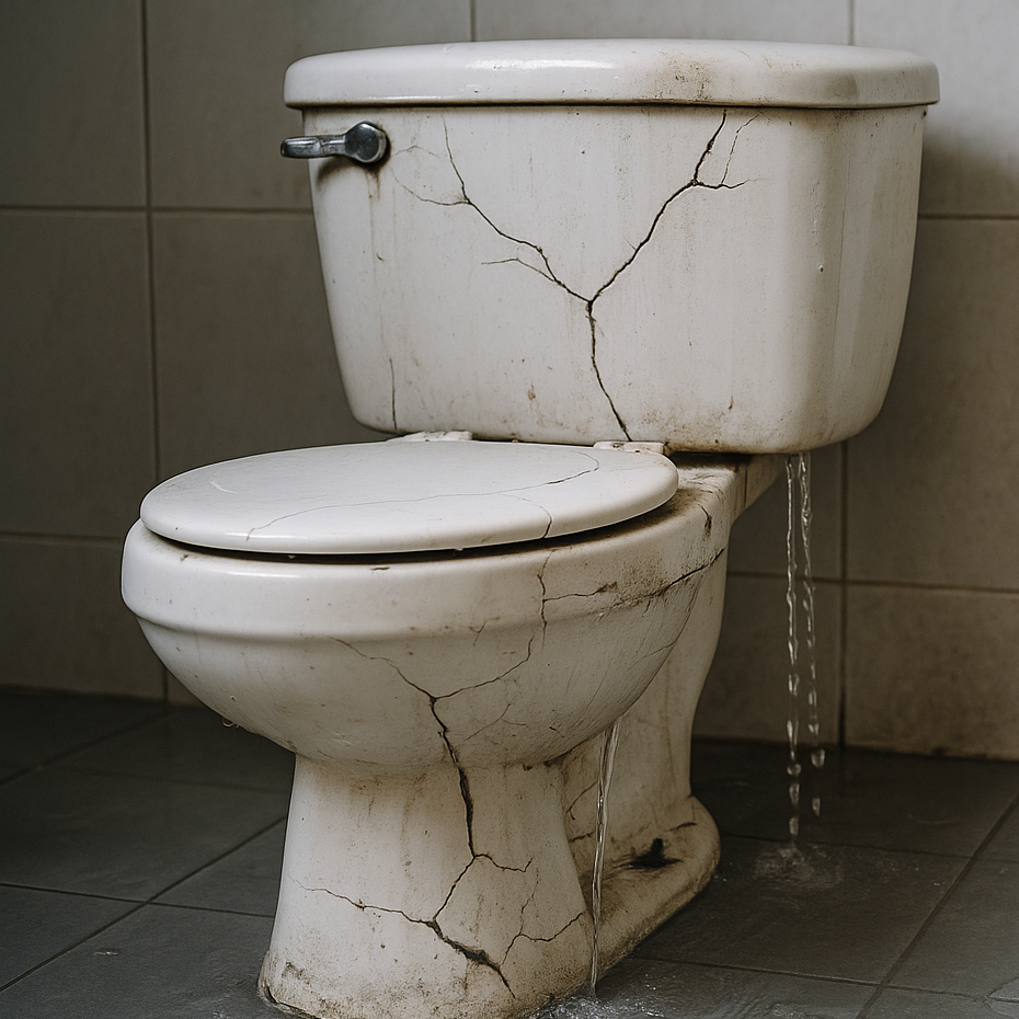a busted up toilet leaking